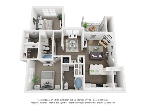 Floor plan for 2 beds, 2 baths, 1110 sqft